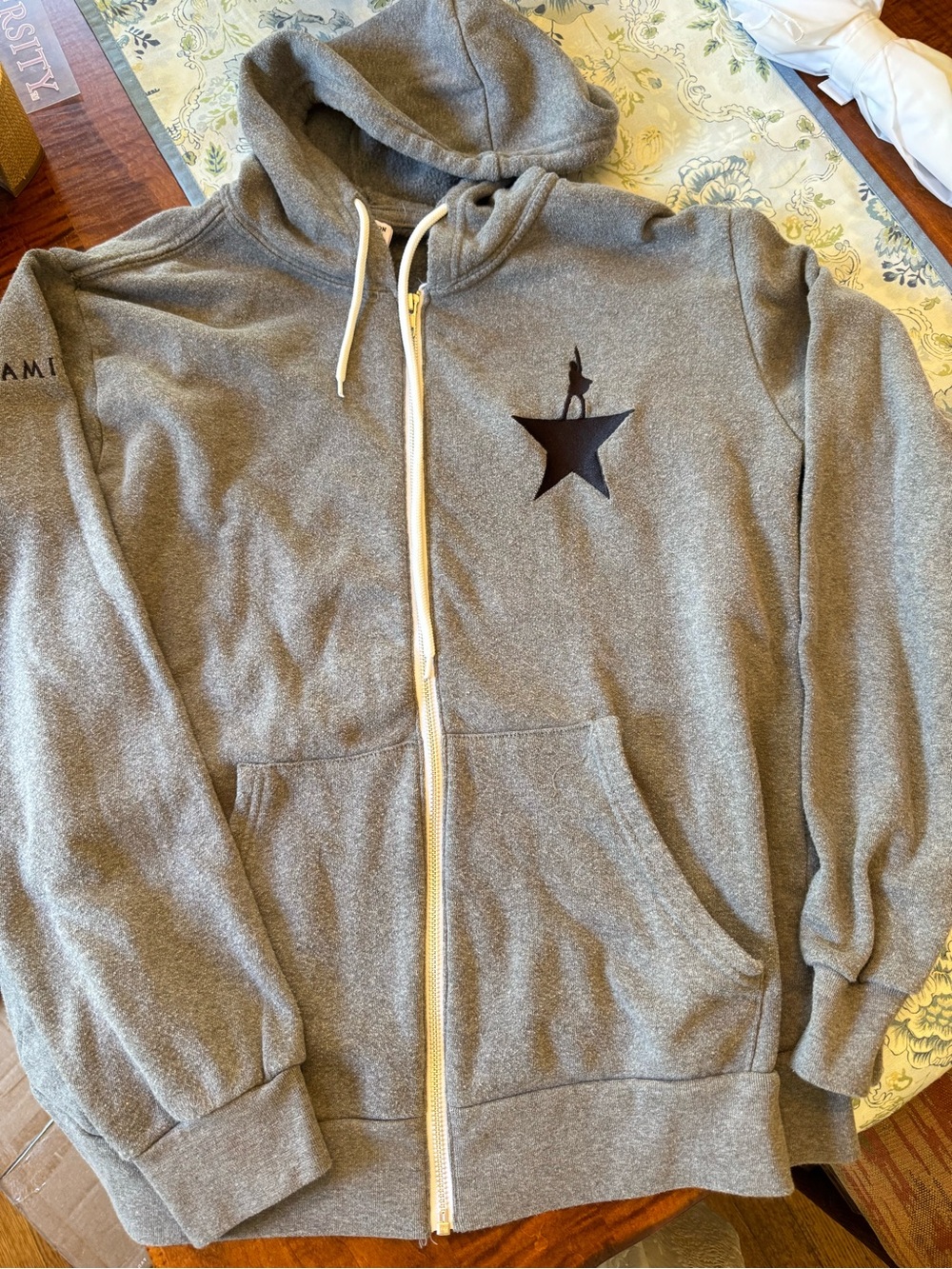 Hamilton Gray Zip Hoodie with White Drawcord